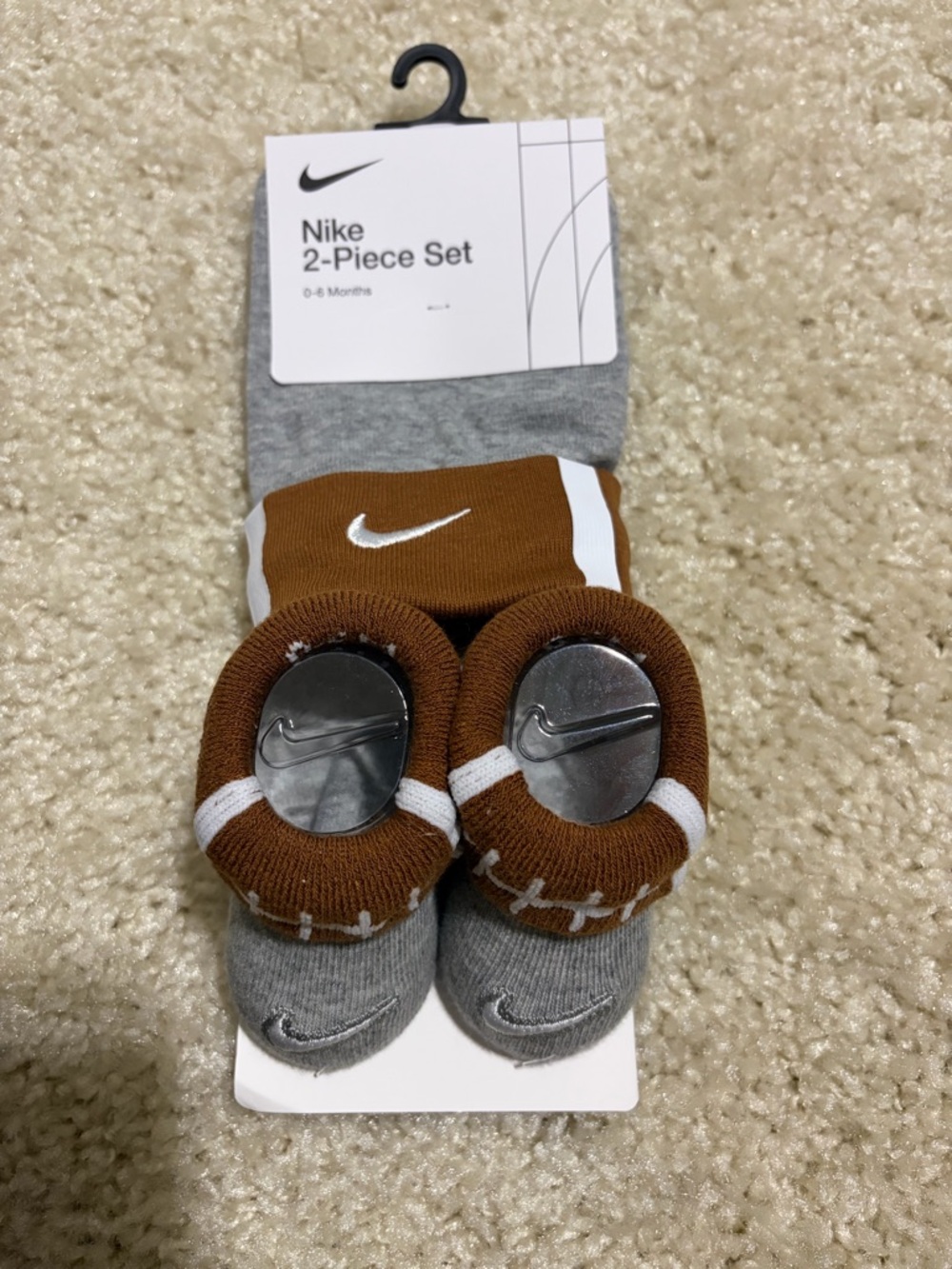 Nike Kids 2-Piece Hat & Bootie Set in Brown and Gray